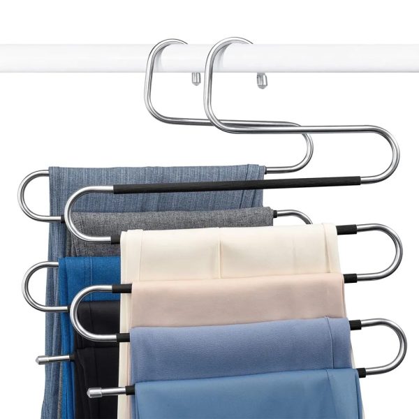 Space Saving Pants Hangers (2 Pack with 10 anti-slip sleeves)