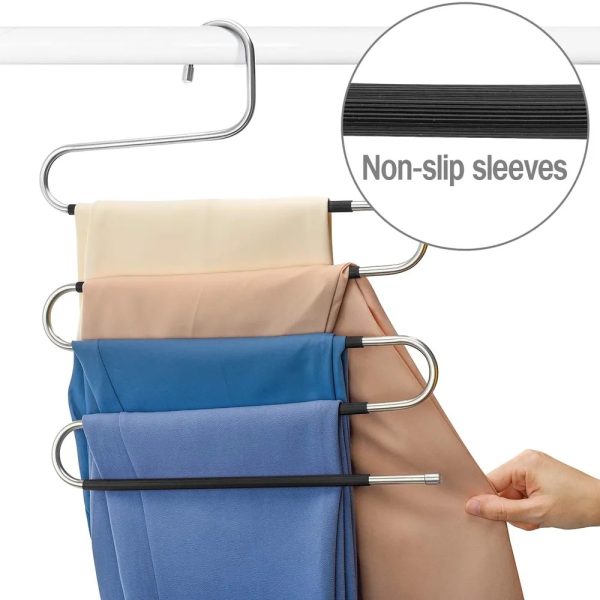 Space Saving Pants Hangers (2 Pack with 10 anti-slip sleeves) - Image 3