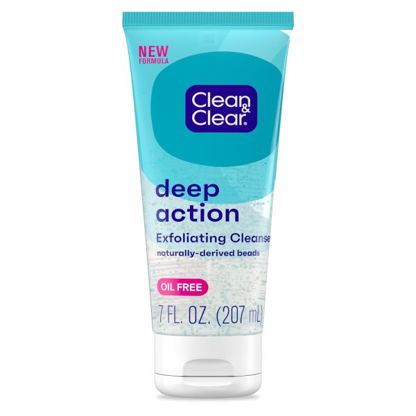 Clean & Clear Oil-Free Deep Action Exfoliating Facial Scrub, Cooling Face Wash for Deep Pore Cleansing, 7 oz