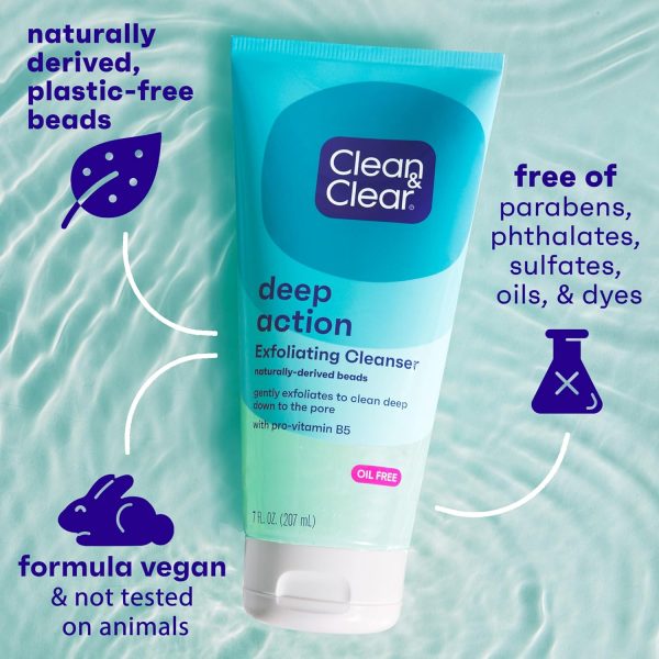 Clean & Clear Oil-Free Deep Action Exfoliating Facial Scrub, Cooling Face Wash for Deep Pore Cleansing, 7 oz - Image 8