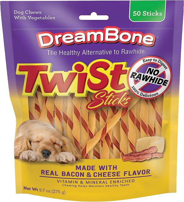 DreamBone Twist Sticks Bacon & Cheese Flavor Dog Chews with Vegetables, 50 count, 9.7 oz