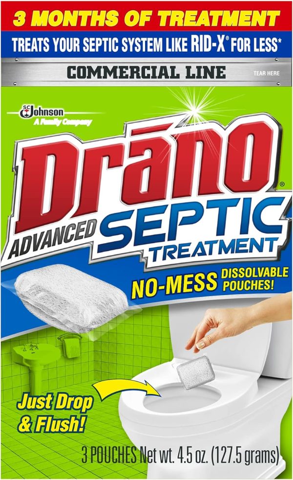 Drano Advanced Septic Tank Treatment, Breaks Down Paper, and Solid Waste, 3 Pack, 4.5 oz