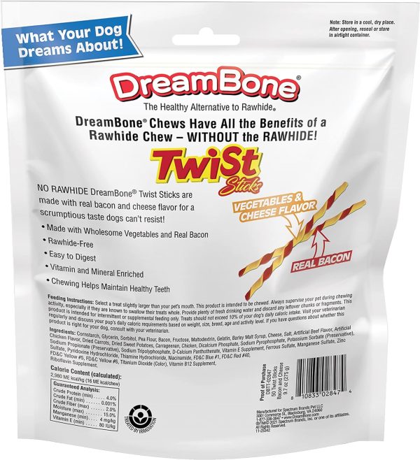 DreamBone Twist Sticks Bacon & Cheese Flavor Dog Chews with Vegetables, 50 count, 9.7 oz - Image 5