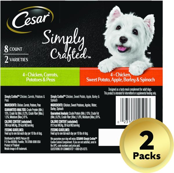 Cesar Simply Crafted Wet Dog Food Variety Pack, 1.3 oz Tubs (8 Pack) - Image 3