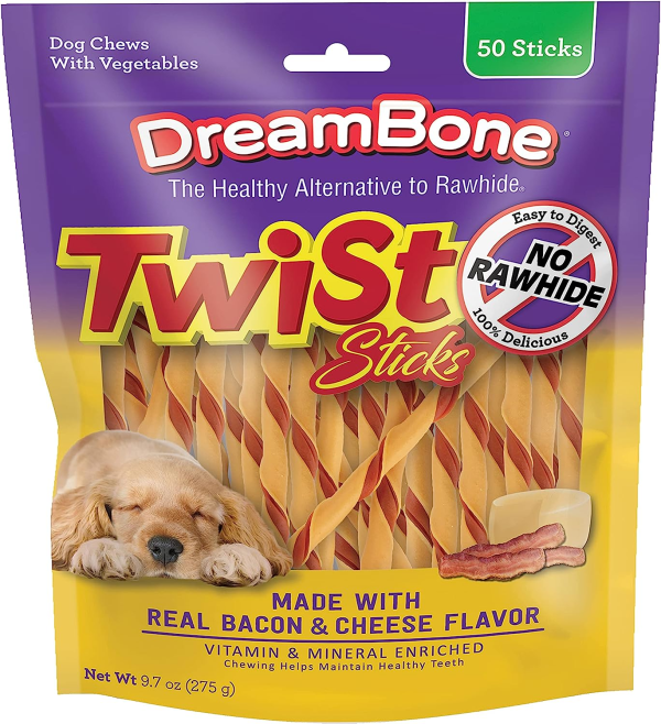 DreamBone Twist Sticks Bacon & Cheese Flavor Dog Chews with Vegetables, 50 count, 9.7 oz - Image 2