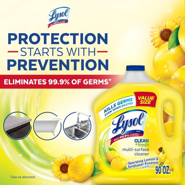 Lysol Multi-Surface Cleaner, Sanitizing and Disinfecting Pour, to Clean and Deodorize, Sparkling Lemon and Sunflower Essence, 90 Fl Oz. - Image 5